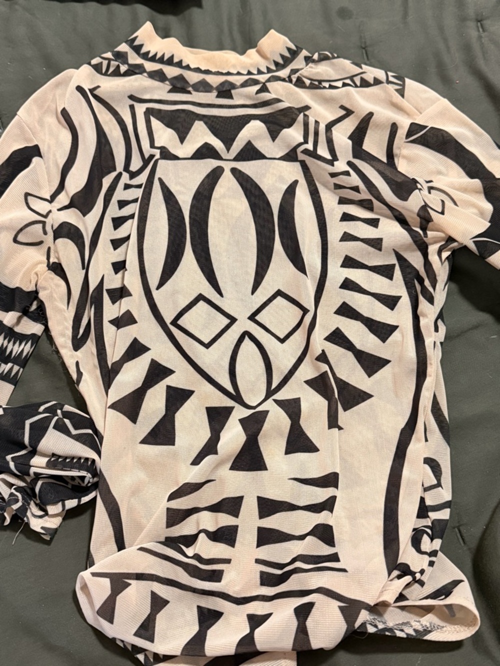Black and Cream Tribal Print Sheer Top